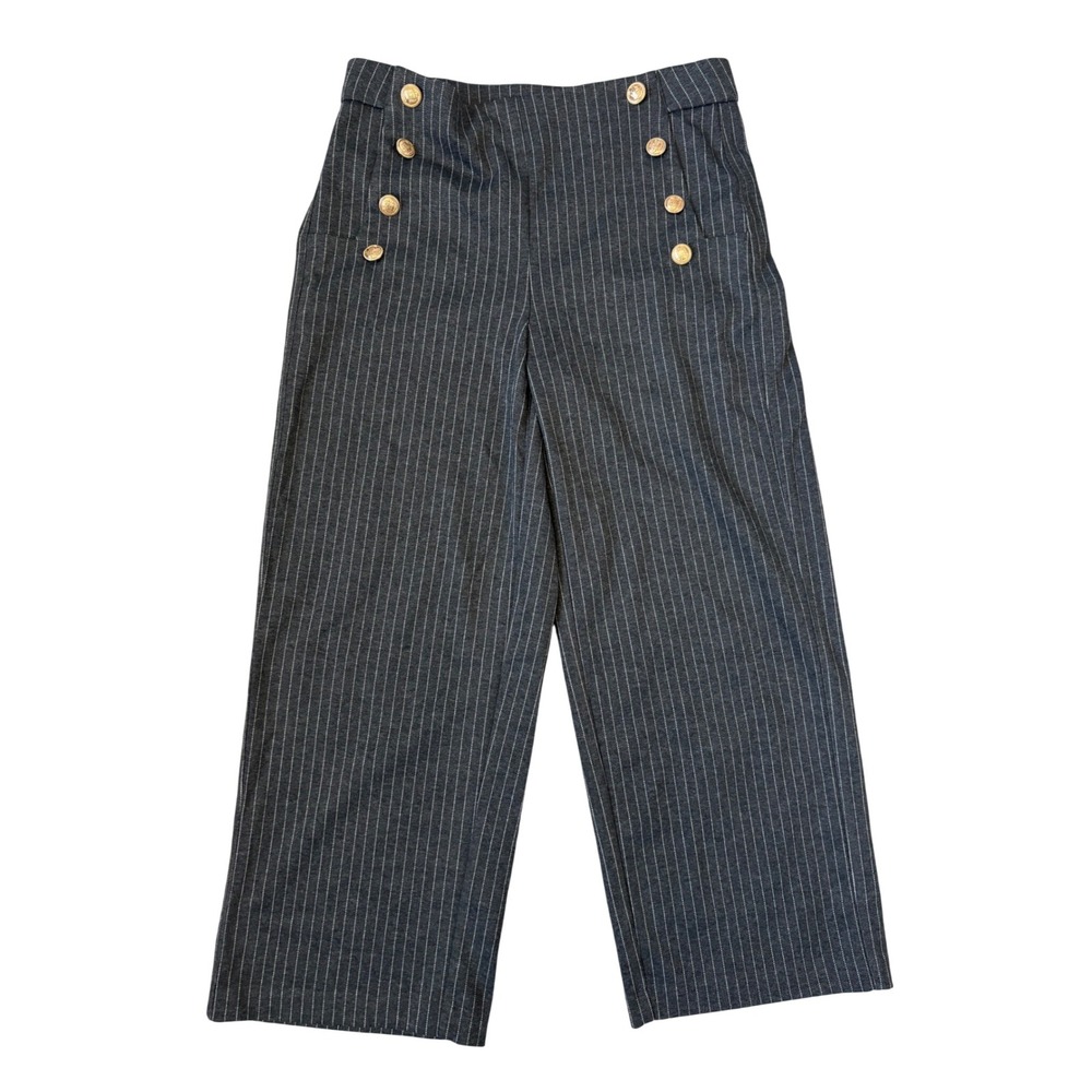 Jules & Leopold Nautical Sailor Pants Grey Pinstripe Wide Leg Button Trousers S